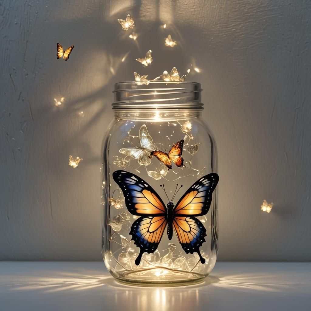 Crystal Butterfly in Jar: Hyperrealistic Fantasy