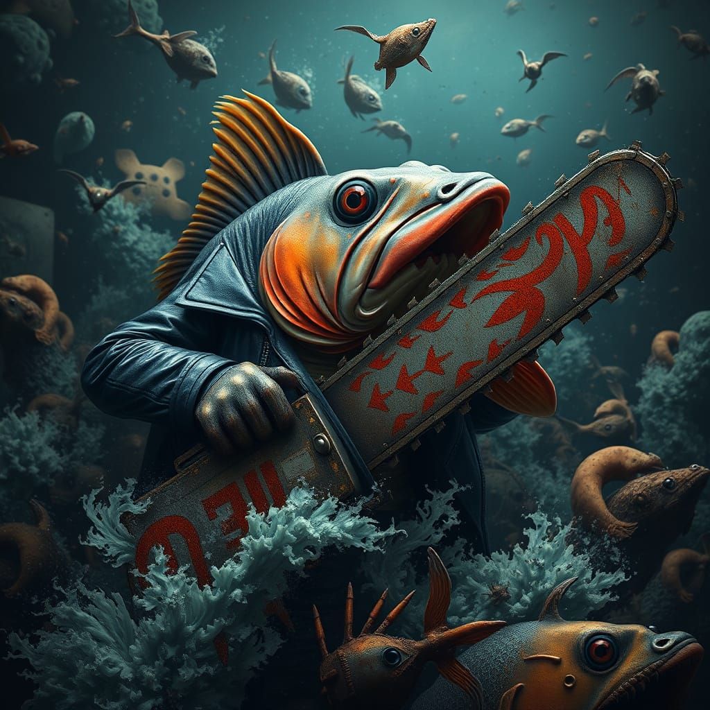Chainsaw Fish in Oceanic Chaos: Hyper-Realism