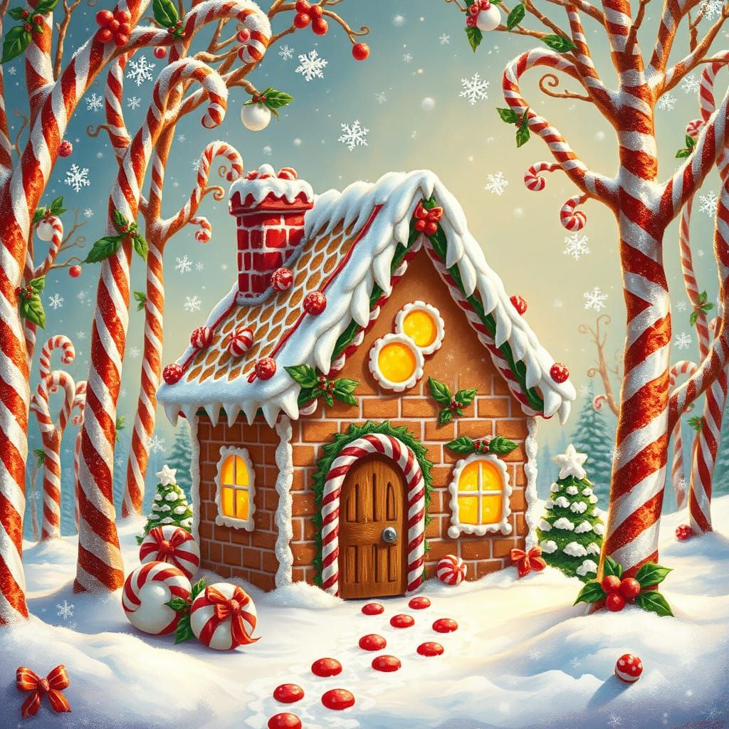 Whimsical Gingerbread House in a Candy Cane Forest