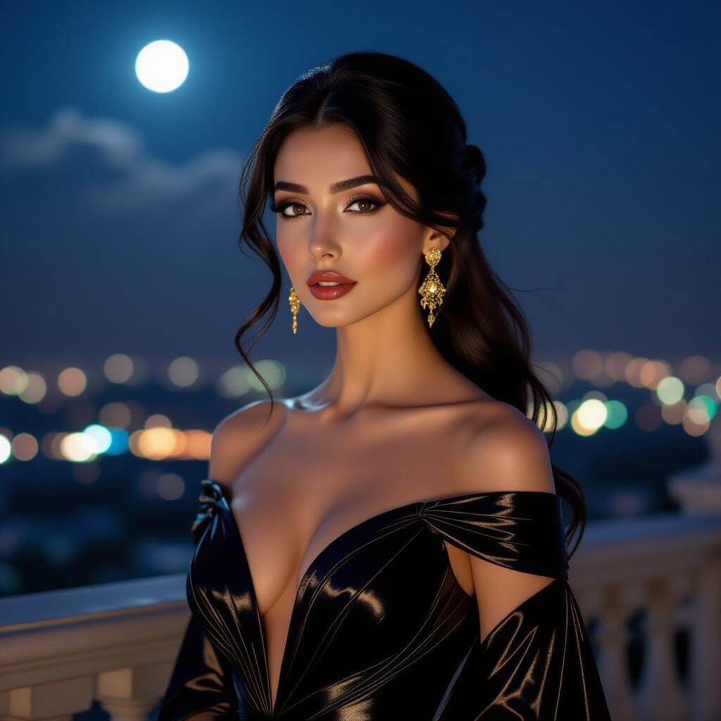 Persian Woman on Royal Balcony in Classical Oil Painting Sty...