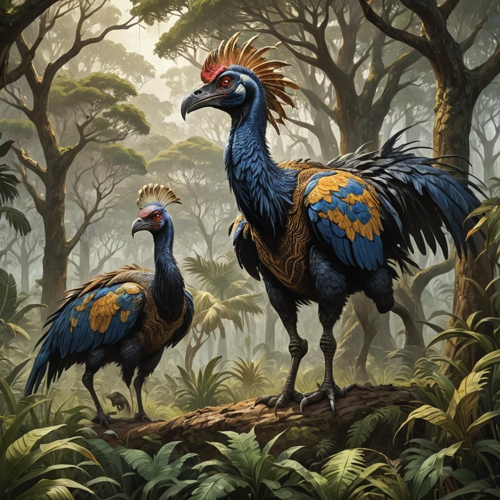 Towering Terror Bird in Prehistoric Savannah