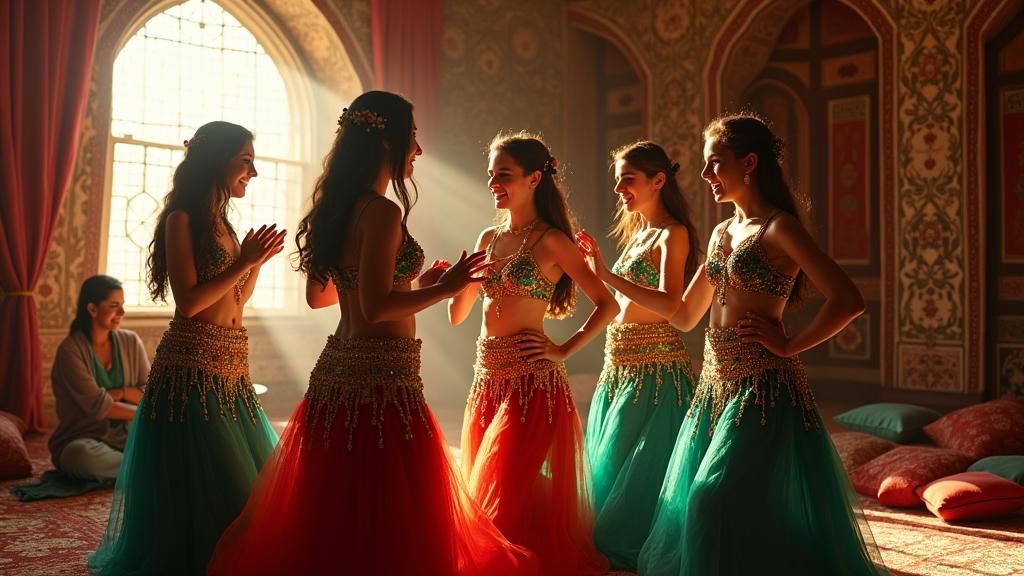 Persian Girls Dancing in Opulent Palace