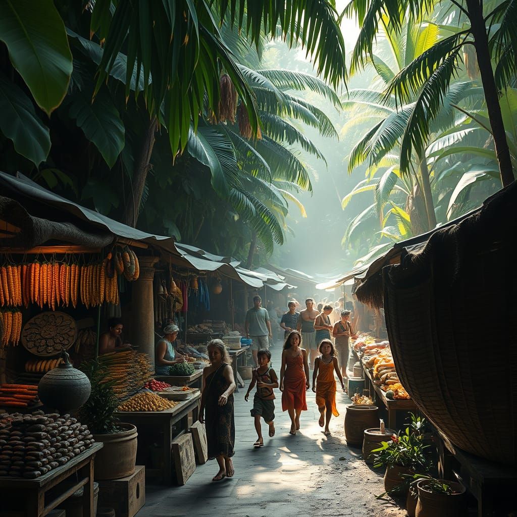 Mayan Market Scene: Cacao, Maize, and Jade in Jungle