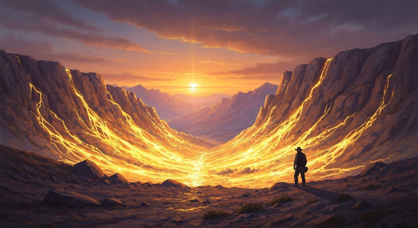 Golden Ore Veins in Sun-Drenched Western Landscape