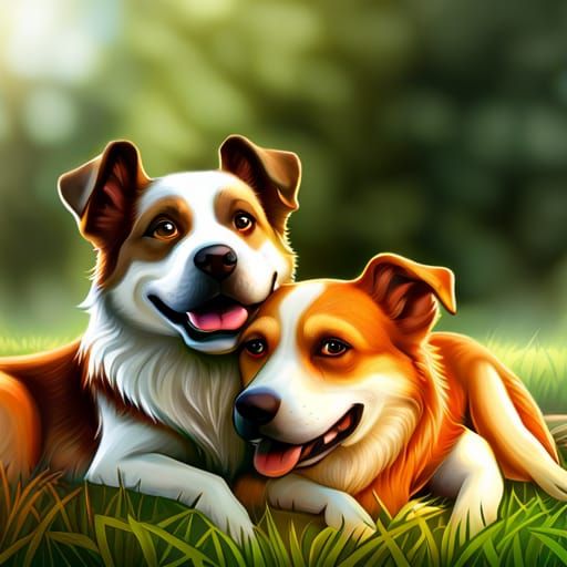 Girl and Dog Embrace in Detailed Digital Art