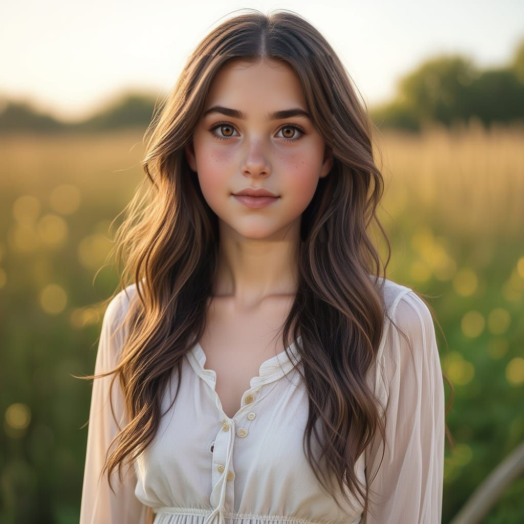 Extremely Realistic Portrait of a Beautiful 13-Year-Old Girl