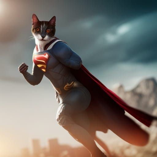 Superman Cat: Detailed Matte Painting in 8K