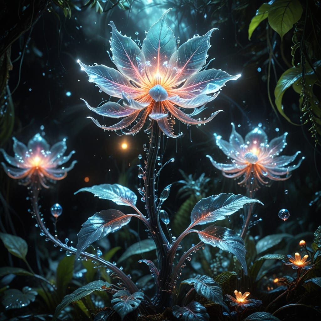 Surreal, Bioluminescent Plant in an Alien Jungle