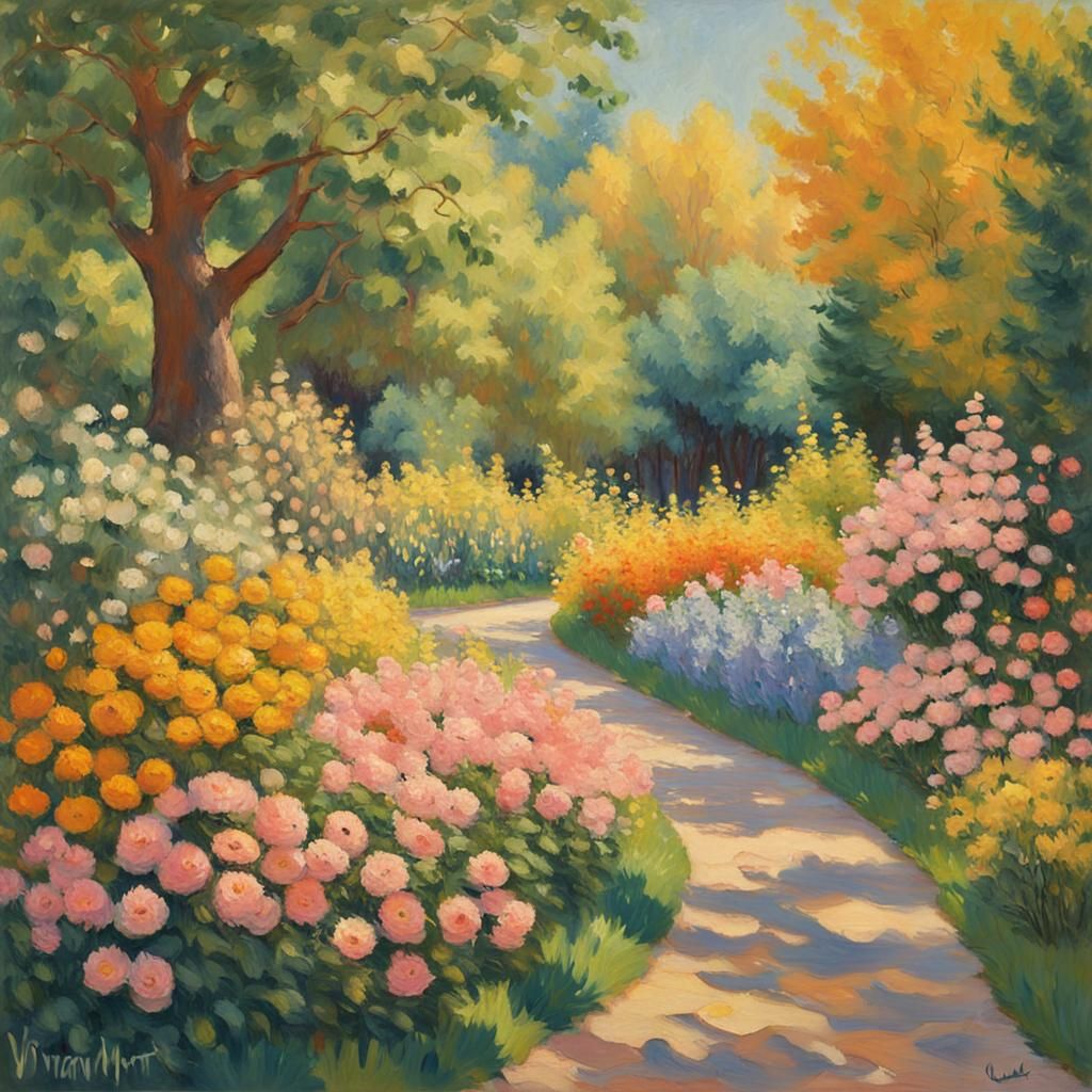 Impressionist Garden in Summer Sunlight