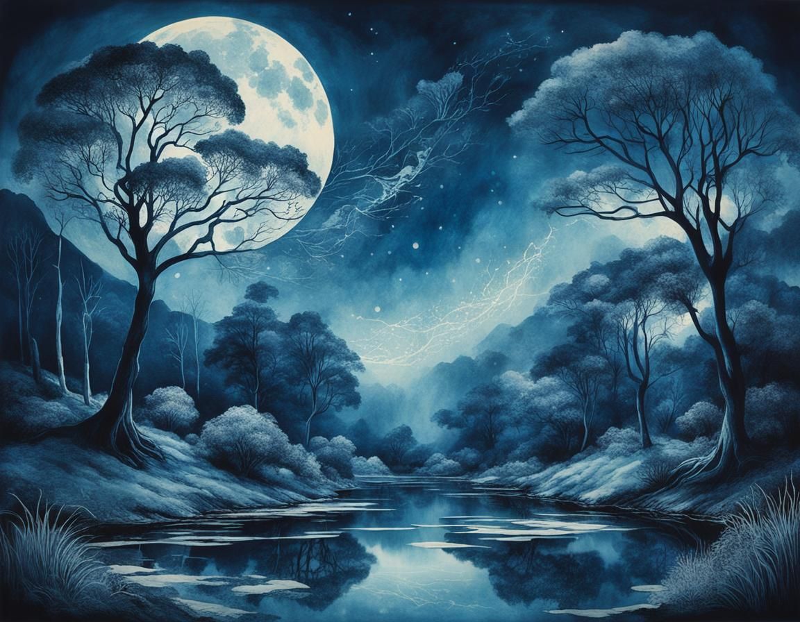 Ethereal Cyanotype Landscapes: Nature's Dreams in Blue