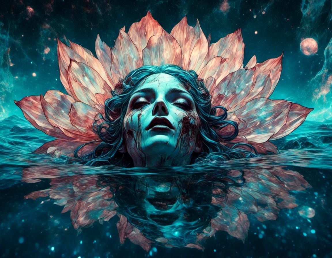 Zombie Siren in Lotus Lake, Comic Book Style