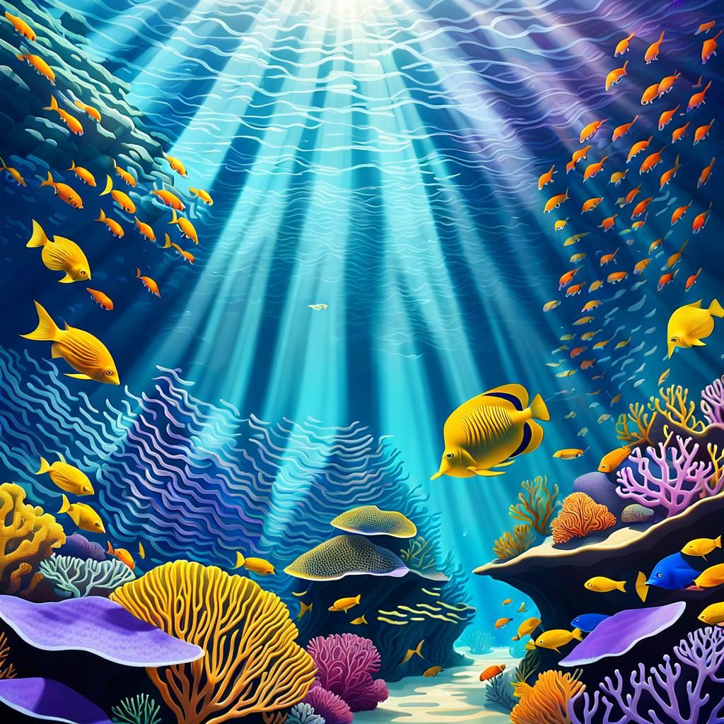 Vibrant Undersea Coral Reefs in Golden Light