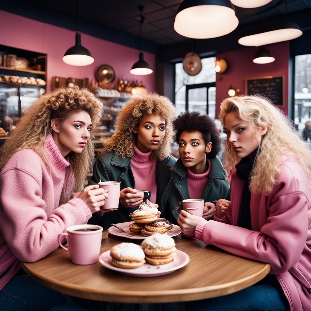 Friends in 80's Cafe Enjoying Winter Treats