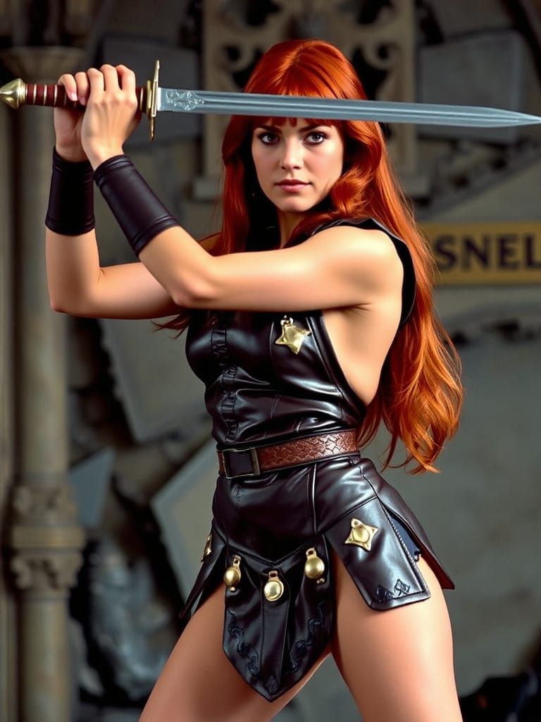 Fierce Red Sonja, Sword Raised in Defiance