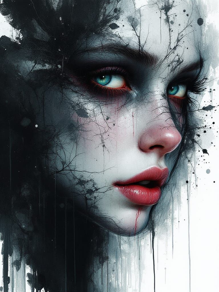 Agnes Cecile Style Lamia Portrait with Eldritch Forest