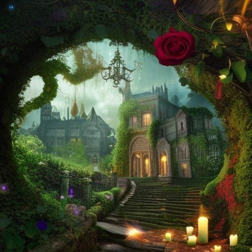 Magical Witches Cauldron with Roses and Ivy