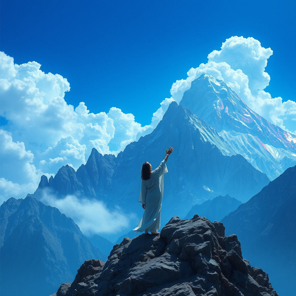 Ethereal Figure Merges with Mountain and Sky