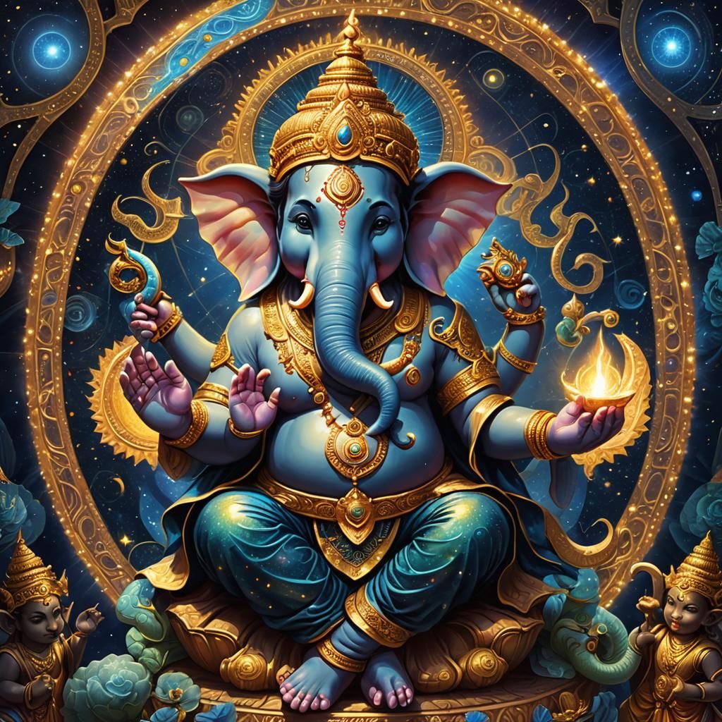 Ganesha in Holographic Astral Cosmic Illustration