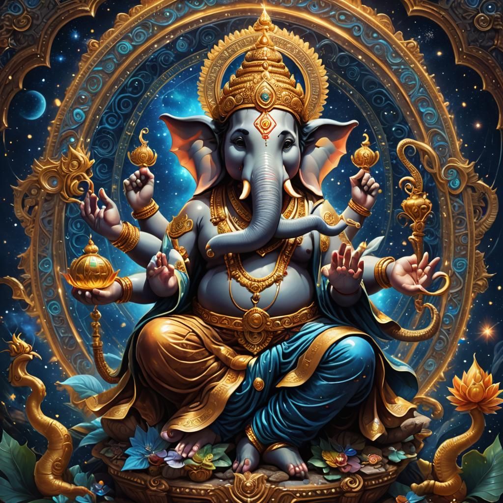 Ganesha: Holographic Cosmic Illustration in Mixed Media