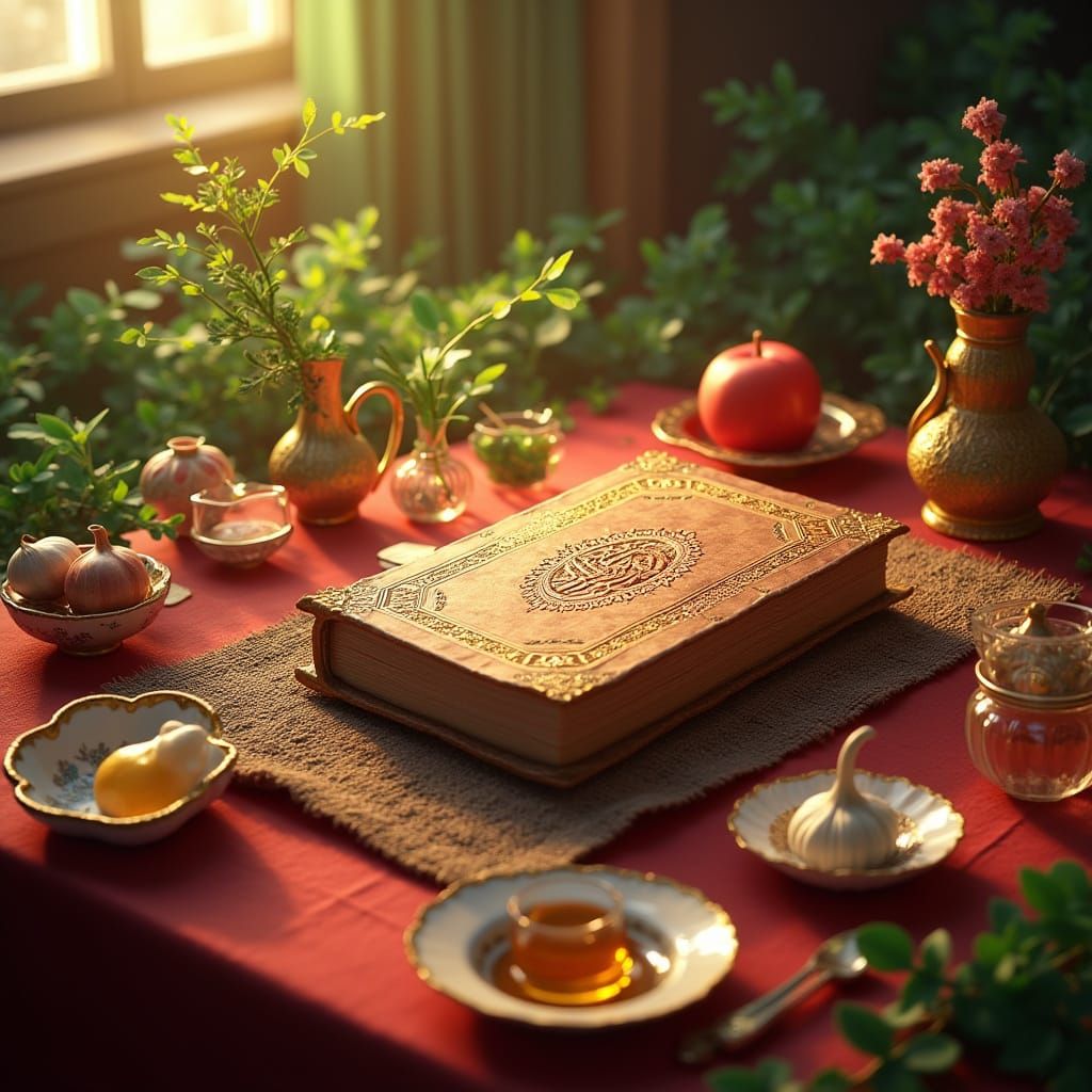 Haft Sin Table in Opulent 3D Anime Style