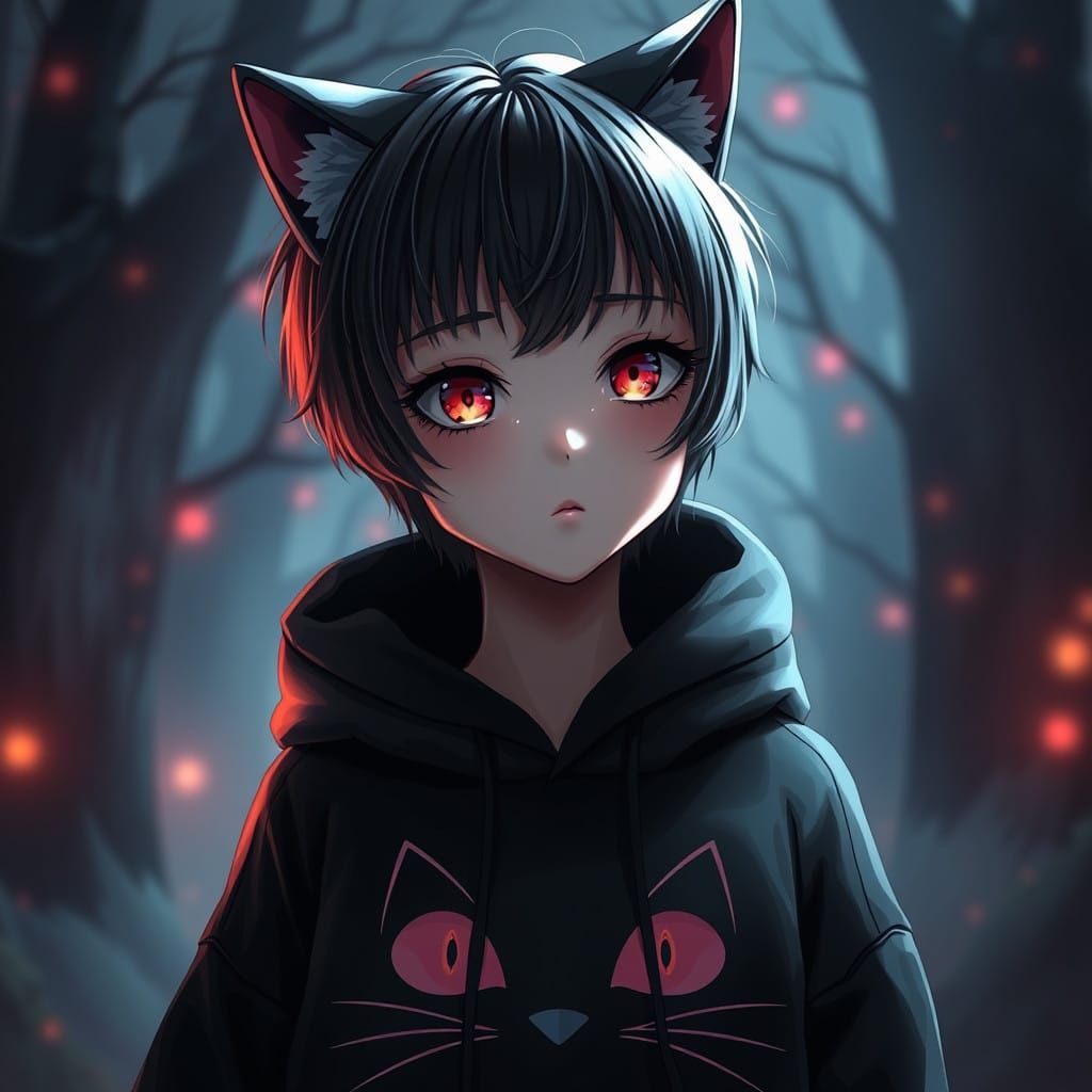 Goth Emo Anime Girl in Dark Mystical Environment