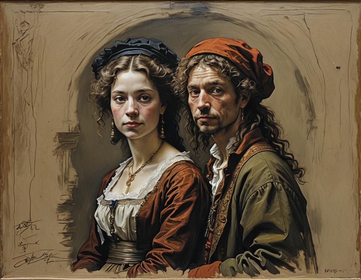 Adam and Eve in Baroque Oil Painting Style