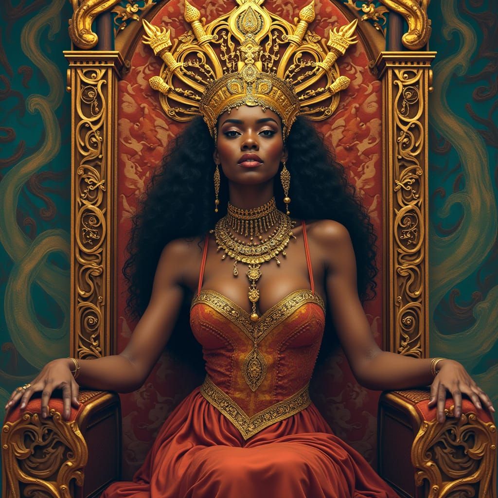 Regal Black Goddess in Afrofuturist Splendor