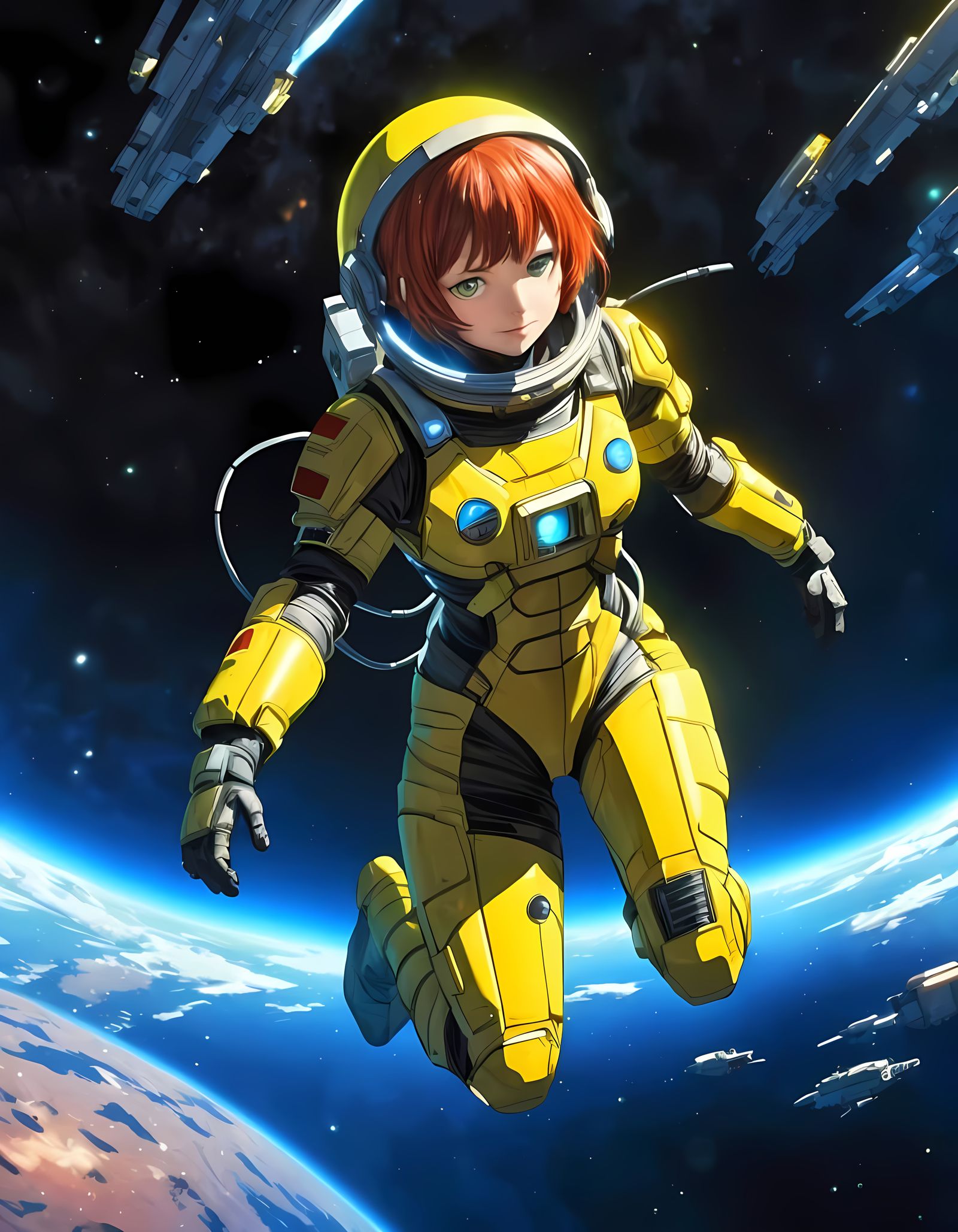 Astronaut in Neon Yellow Spacesuit in Space