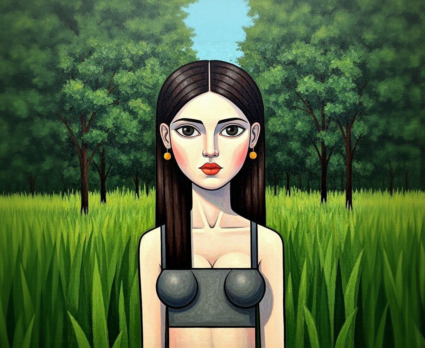 Cubist Girl in Nature Scene