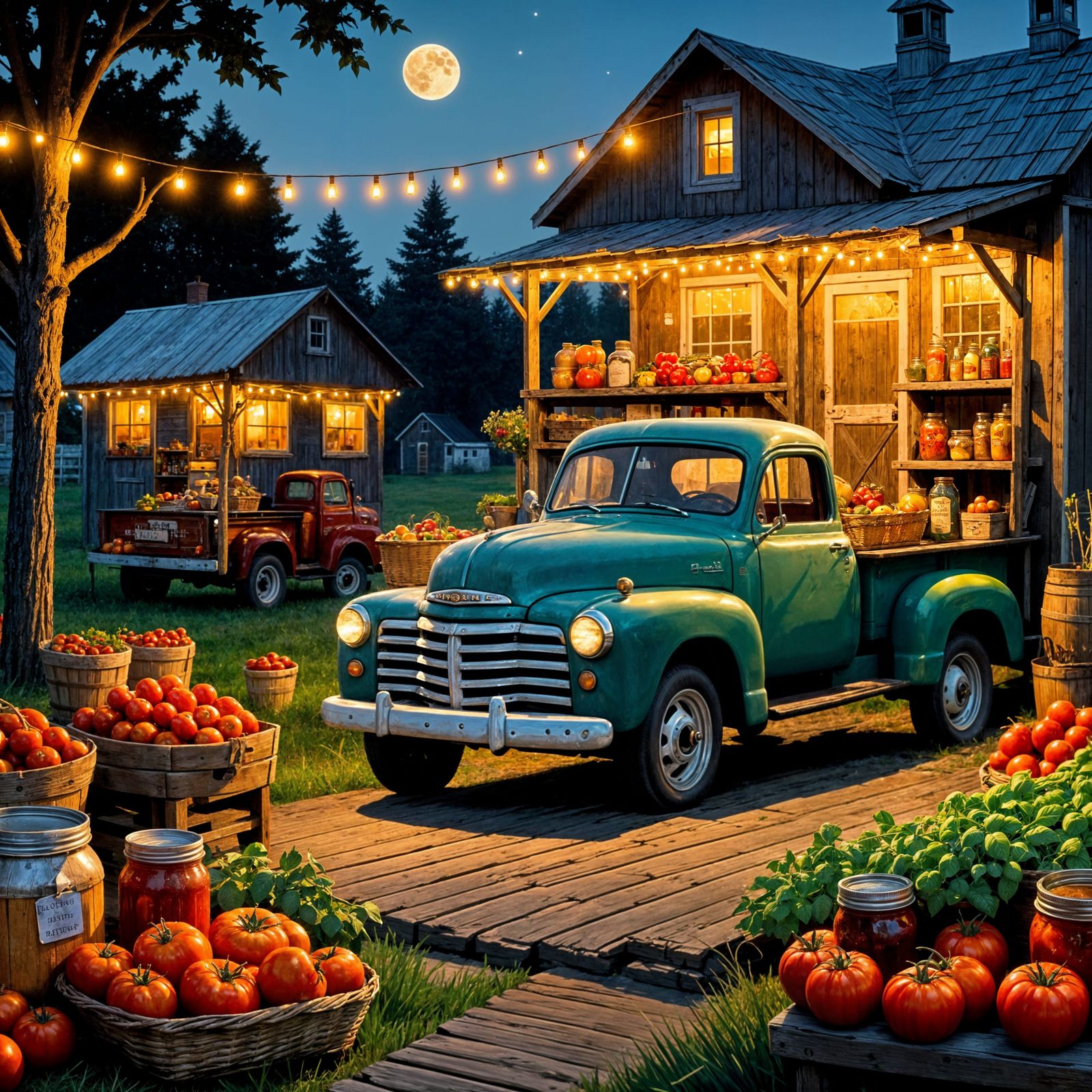 Quaint Farmstand at Dusk in Impressionistic Style