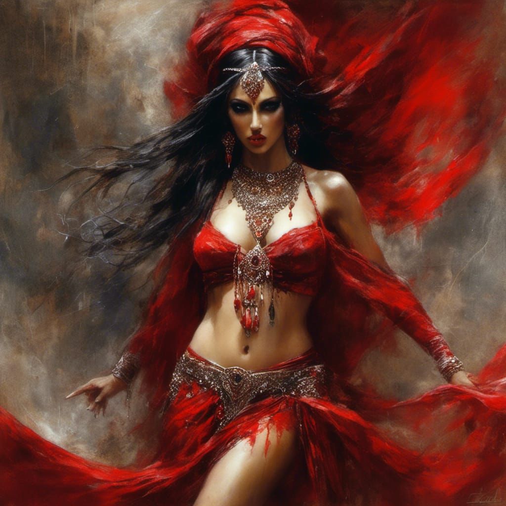 Arabian Elf Belly Dancer in Dark Fantasy Style