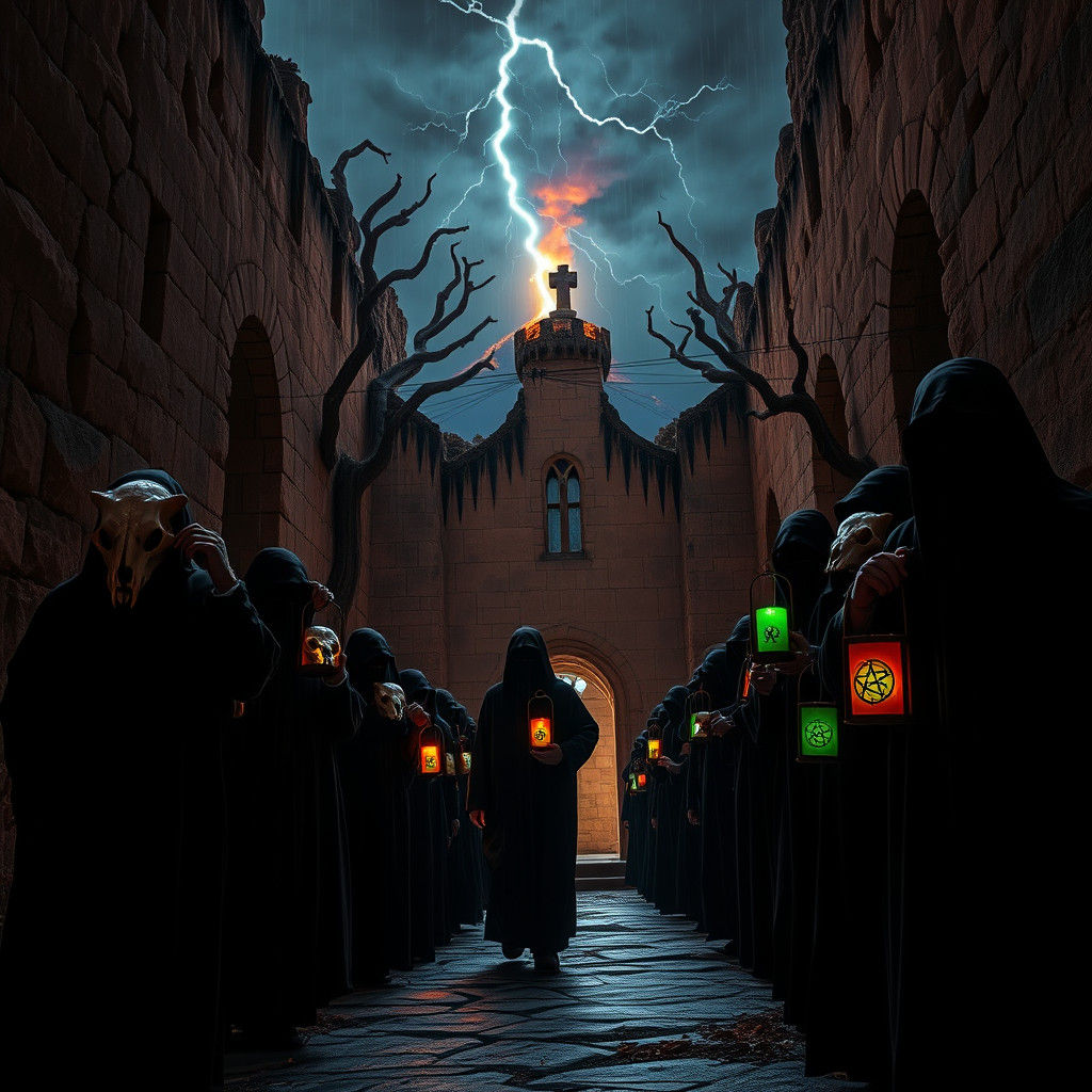 Eerie Procession Enters Ruined Church: Vintage Photography S...