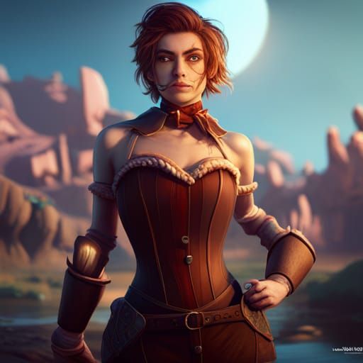 Human in Bow Corset: Detailed Matte Painting