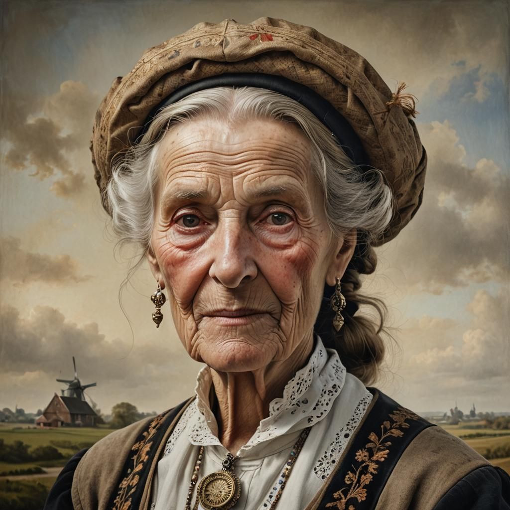 Elderly Dutch Woman Portrait in Style of Dutch Masters
