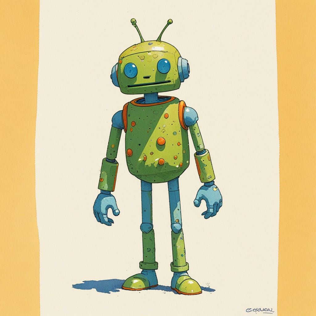 Cheerful Android in Pastel Retro Comic Style