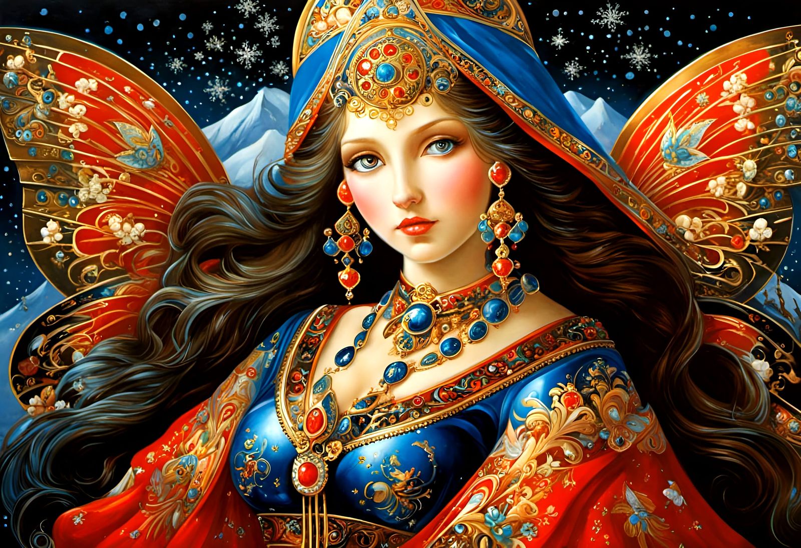 Beautiful Woman-Butterfly in a Decorative Hand Painting Style