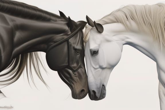 White Horse and Black Horse Portrait in Neo-Gothic Style