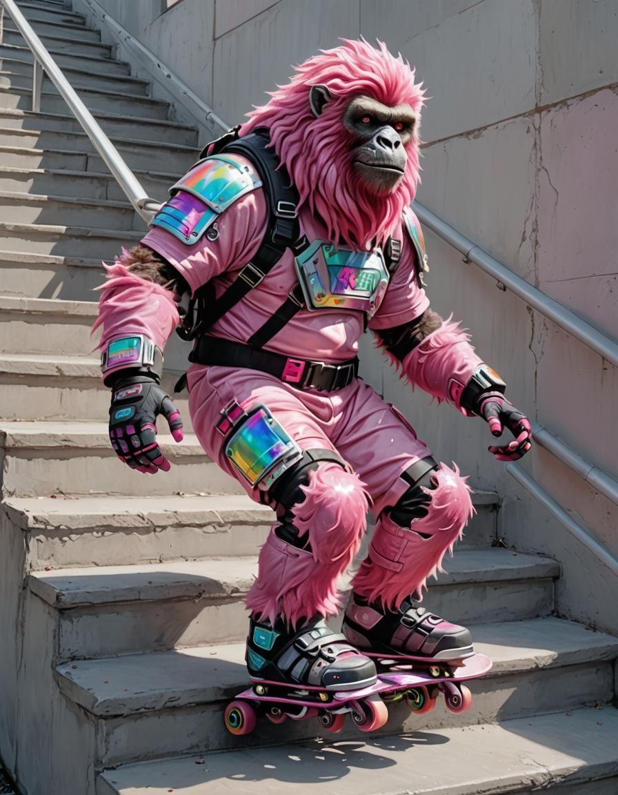 Pink Yeti Cruises Downstairs in Fantasy Illustration