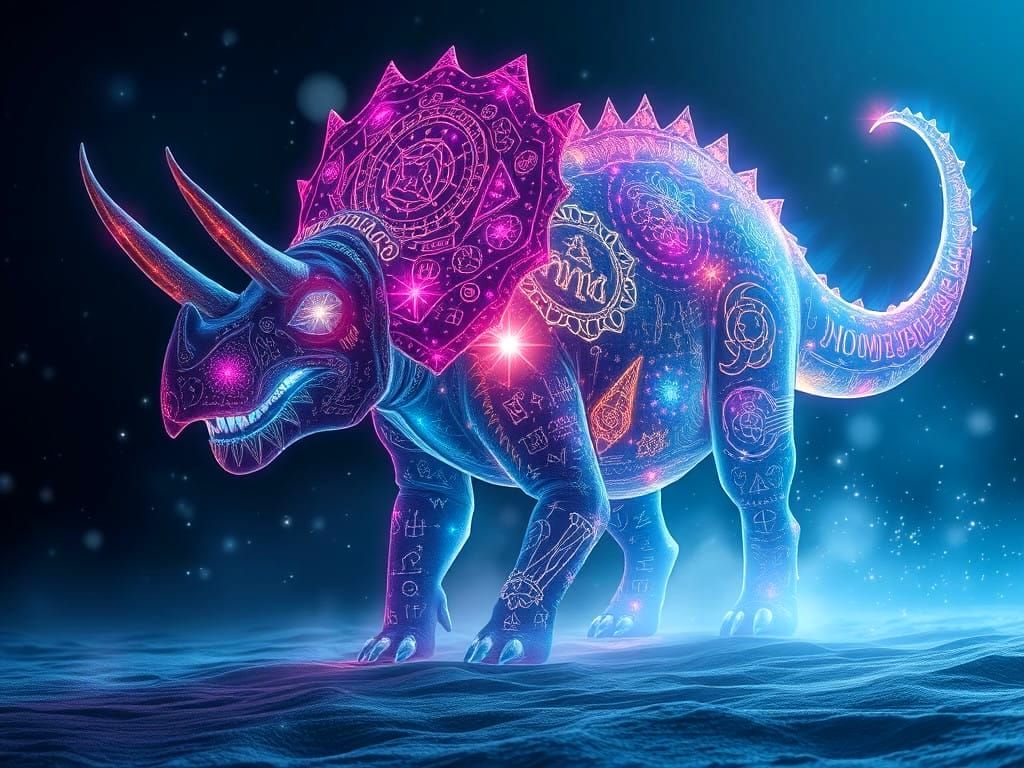 Ethereal Astral Triceratops Illuminated by Prismatic Light