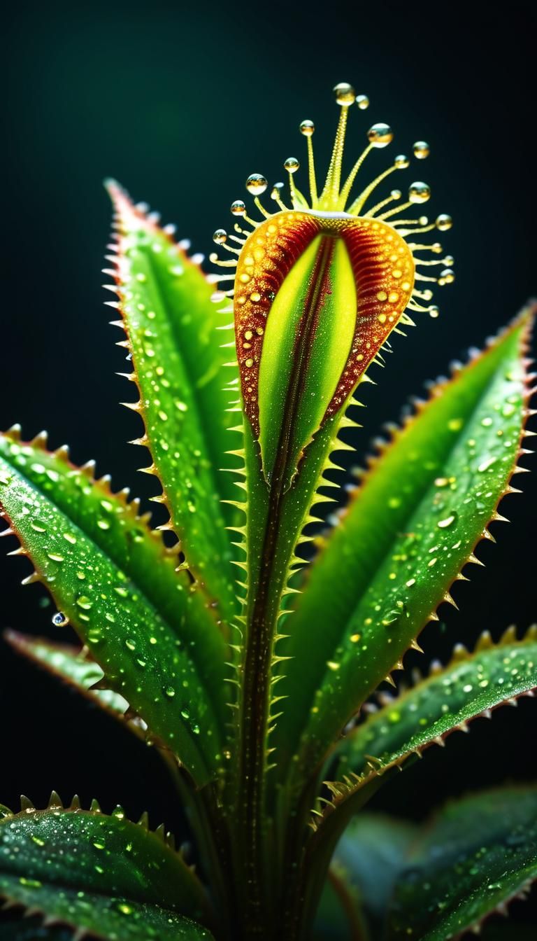 Intricate Venus fly trap, gilded, glowing, glossy, hyper-detailed, colorful, fantasy, award-winning CGI, HD