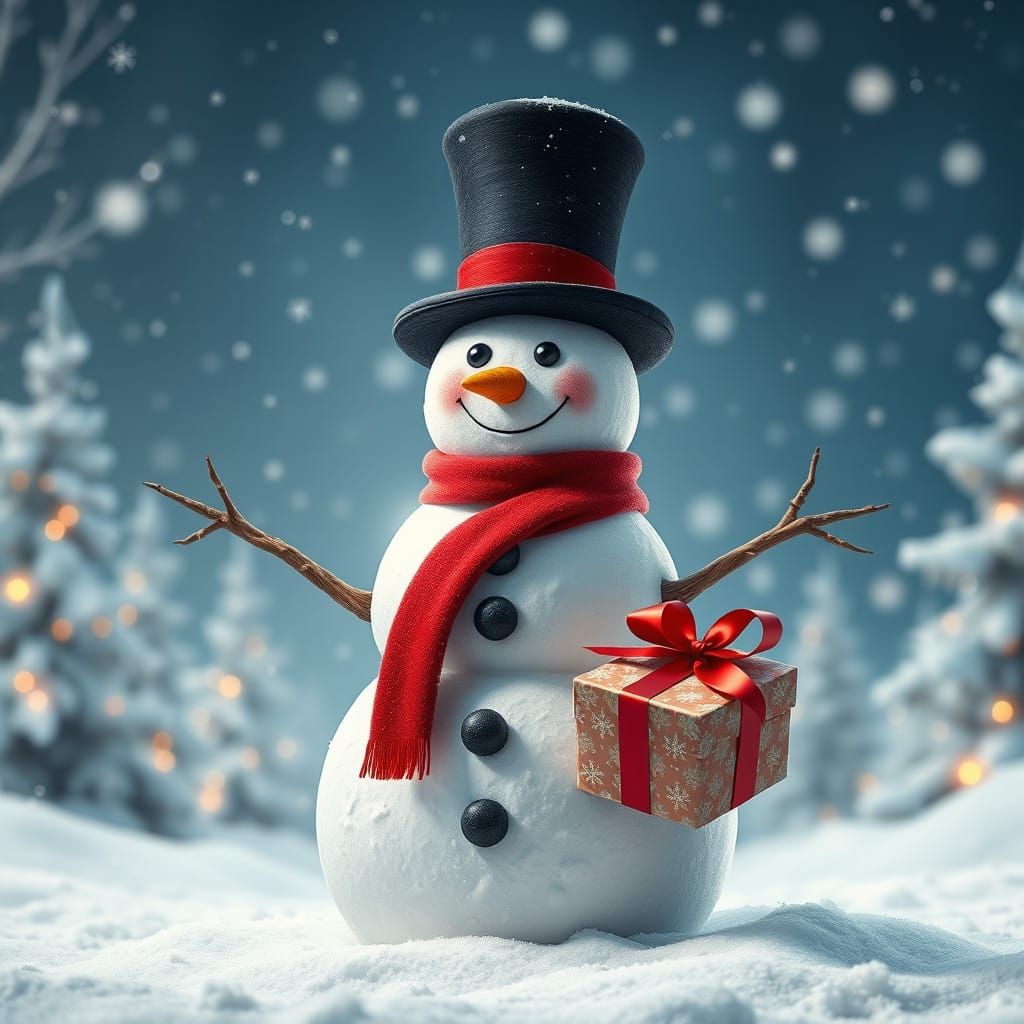Serene Winter Wonderland Snowman in Cyberpunk-Inspired Digit...