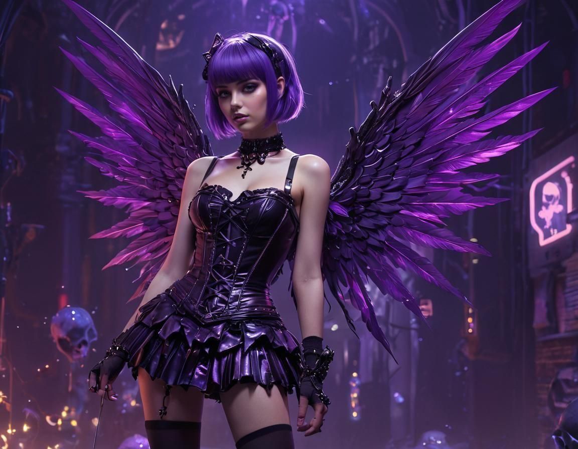 Emo Fairy with Skull in Cosmic Neon Style