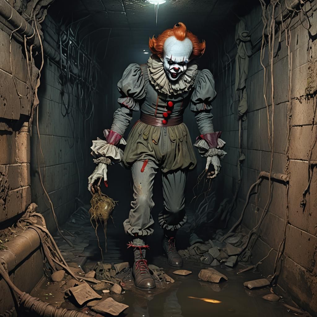 Terrifying Pennywise Emerges from Sewer in Dark Fantasy Art