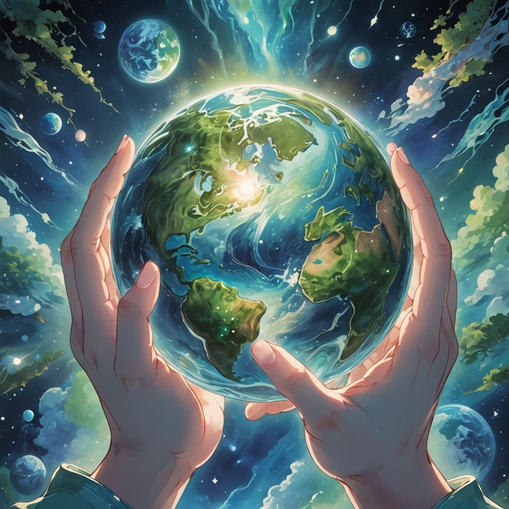 Earth in Gentle Hands: Surreal Anime Concept
