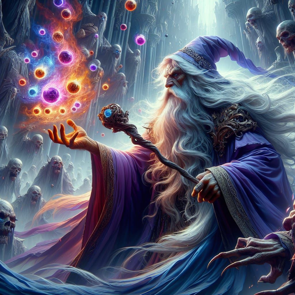 Wizard Casting Multi-Colored Fireballs in UHD