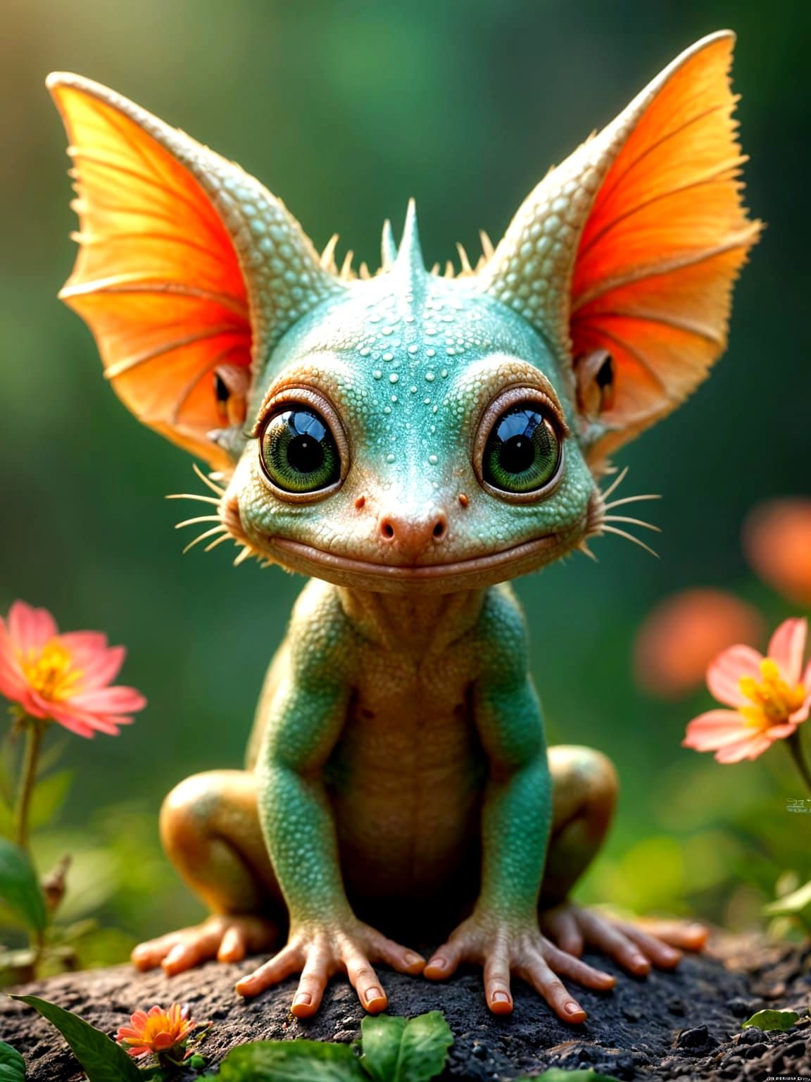 Chibi Jackal Lizard Frog Hybrid in Fantasy Jungle