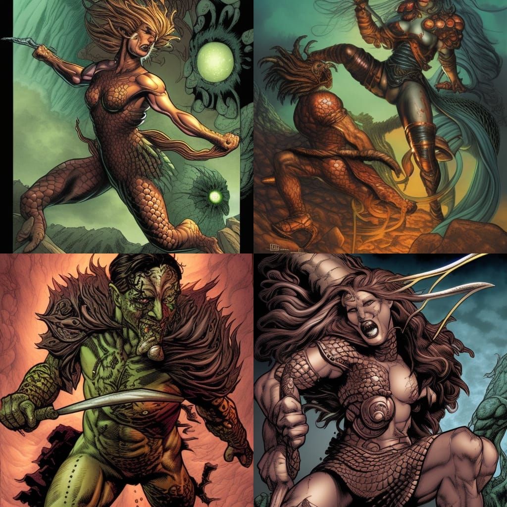 Medusa Turns Warrior to Stone, Comic Book Art