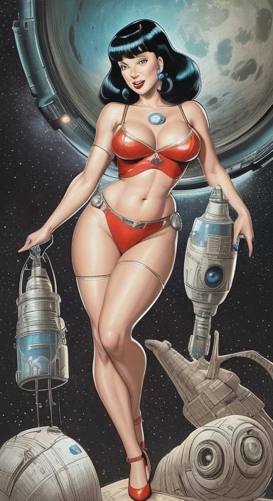 Bettie Page as Sci-Fi Explorer, Retro Art