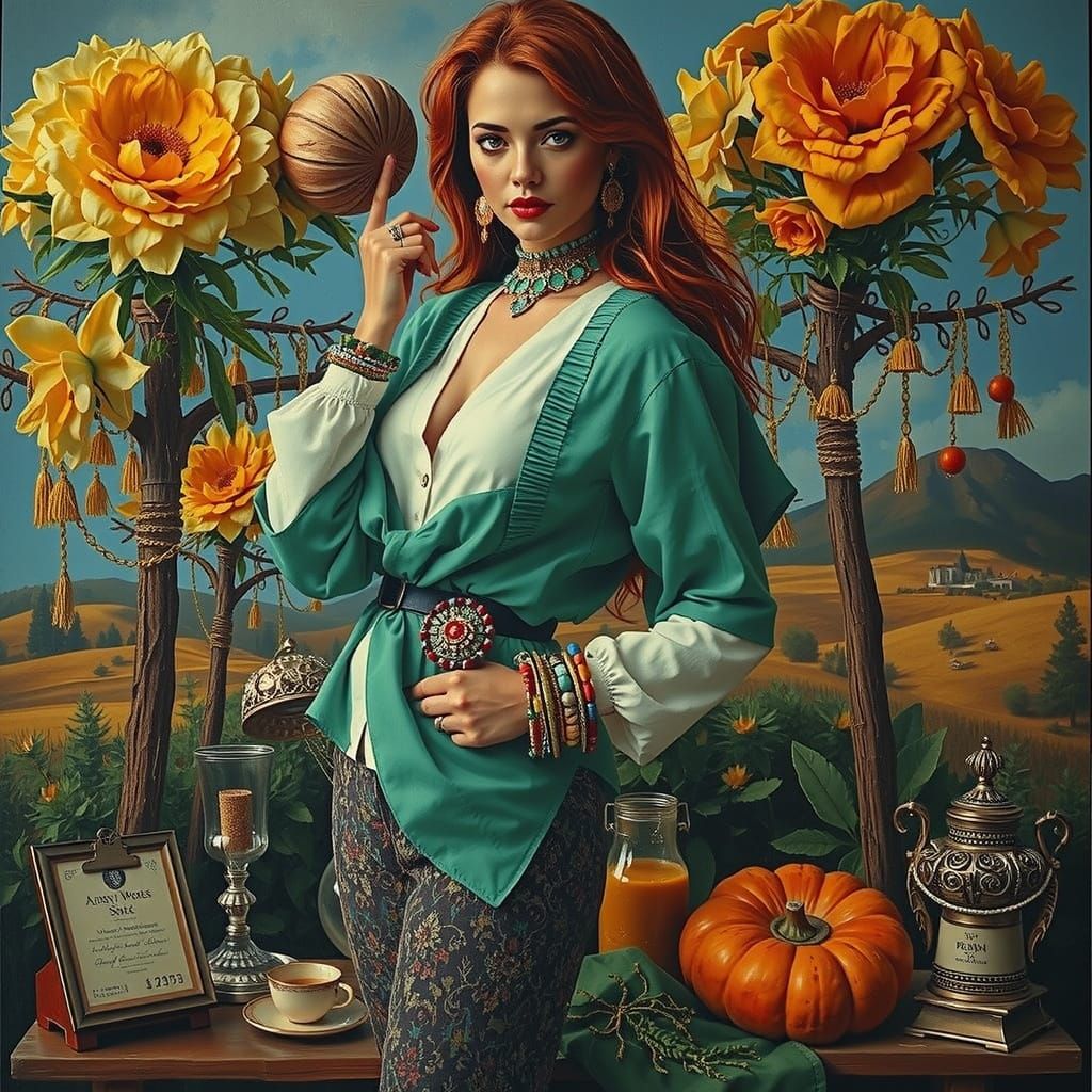 Hyperrealistic Oil Painting of a Confident Woman