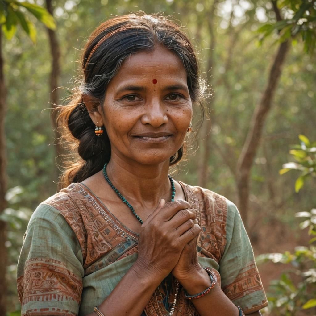 Folk Art Portrait of Chhattisgarh Adivasi Woman